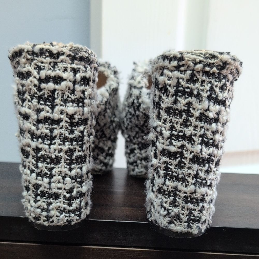 JF London Heather Throwback Black & White Tweed Houndstooth Heeled Mule Size 8.5 - Picture 6 of 8